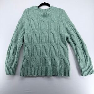 American Eagle Sage Green Cable Knit Crewneck Sweater Small